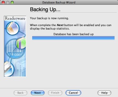 Readerware backing up screenshot (Mac)